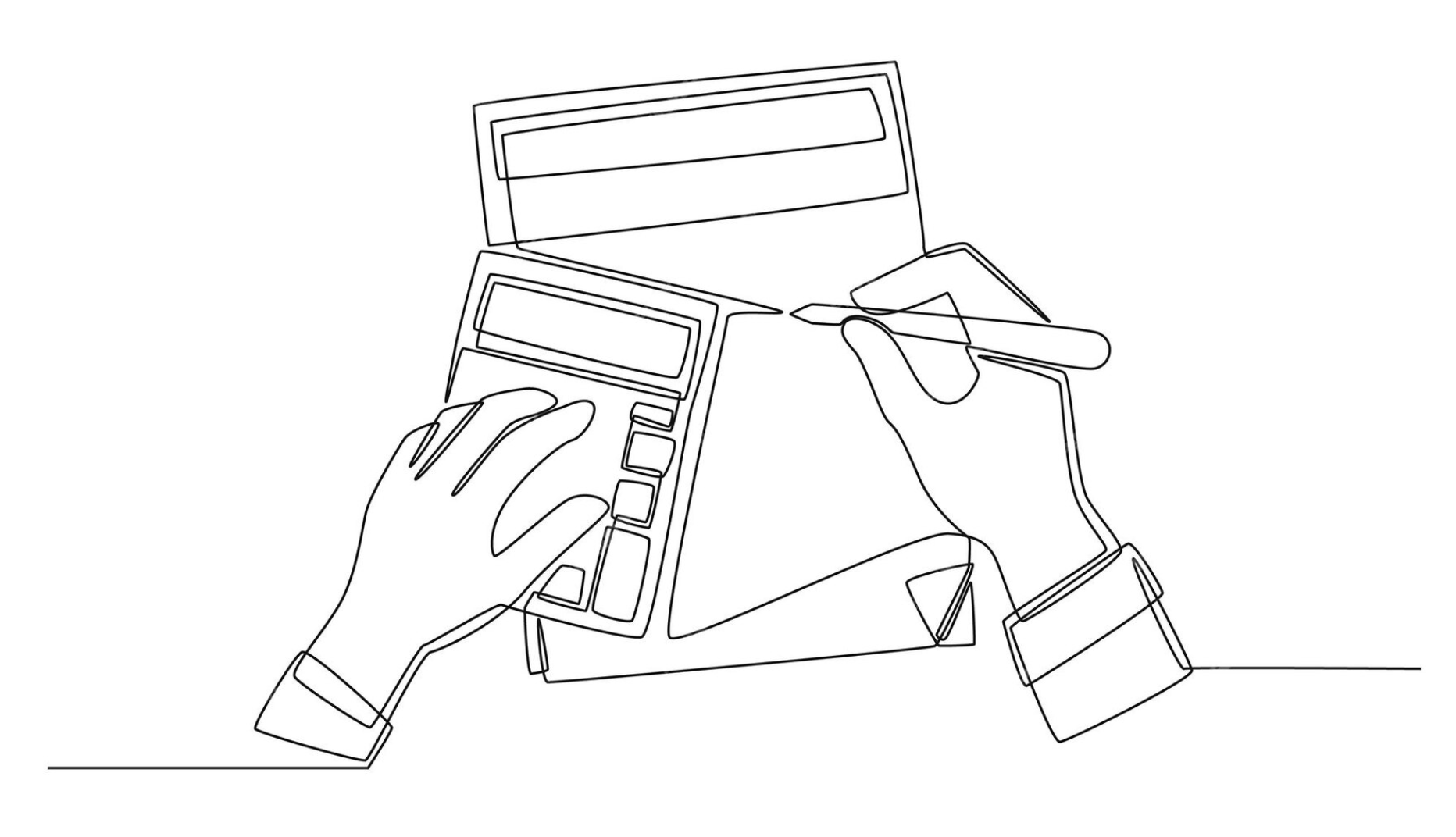 Illustration image of hands using calculator and pen